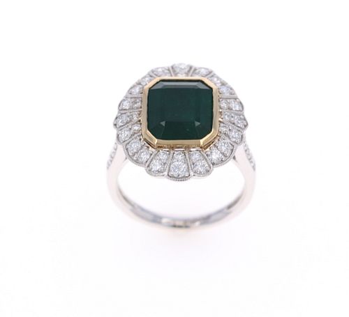 4.32 ct Emerald & VS2 Diamond 18k Two Tone Ring