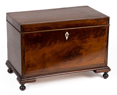 GEORGIAN INLAID ROSEWOOD AND BANDED WALNUT MINIATURE CHEST