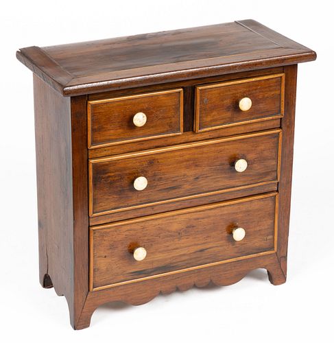LATE GEORGIAN INLAID ROSEWOOD MINIATURE CHEST OF DRAWERS
