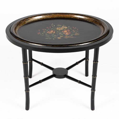 ANTIQUE LACQUERED TRAY WITH MODERN STAND