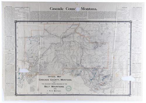 1890 Original Official Map Of Cascade County, MT