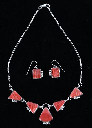 Navajo B B Tsosie Spiny Oyster Necklace & Earrings