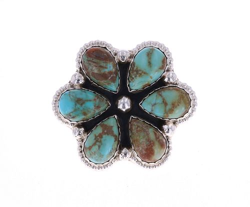 Navajo Silver Kingman Turquoise Cluster Ring