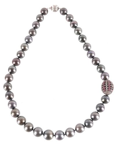 Black Tahitian Pearl Ruby & Diamond 14K Necklace