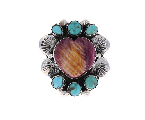 Navajo Sterling Silver Agate & Turquoise Ring