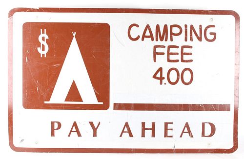Original "Camping Pay Here," Embossed Sign