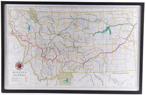 1966 Northern Pacific Railway Map Of Montana