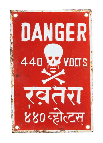 "Danger 440 Volts" Porcelain Enamel Sign