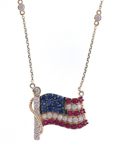 American Flag Blue Sapphire & Diamond Necklace