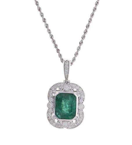 Art Deco Emerald & Diamond Platinum Necklace