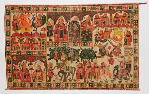 Indian Phad Painting on Canvas, Early 20th C.