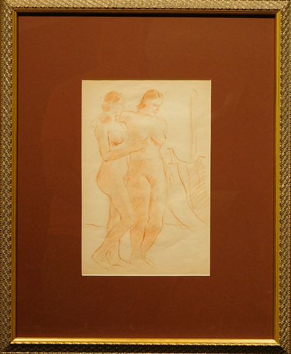 Figure Study Of Two Female Nudes, Sanguine Drawing c.1940