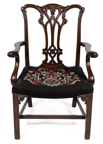 CHIPPENDALE-STYLE CARVED MAHOGANY ARMCHAIR