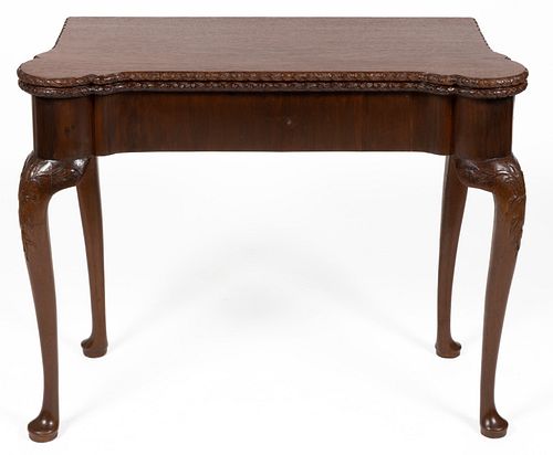 AMERICAN OR BRITISH CARVED MAHOGANY GAMES TABLE