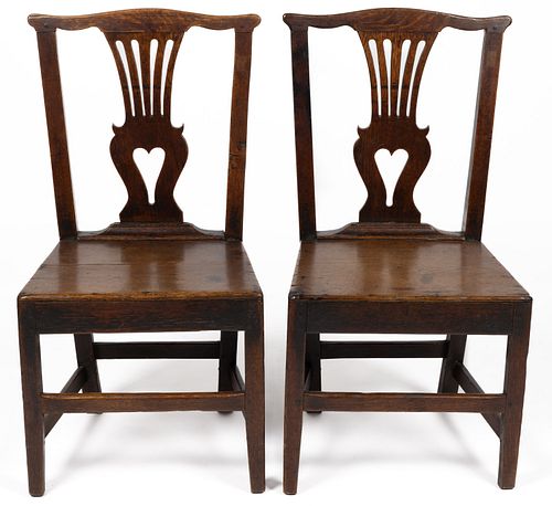 PAIR OF BRITISH REGIONAL CHIPPENDALE OAK SIDE CHAIRS