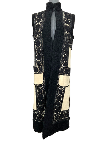 VALENTINO Embroidered Shearling Long Vest Size S