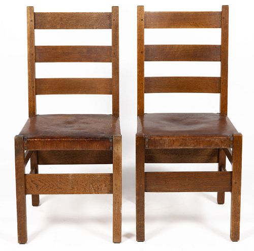 PAIR OF GUSTAV STICKLEY ARTS & CRAFTS OAK SIDE CHAIRS