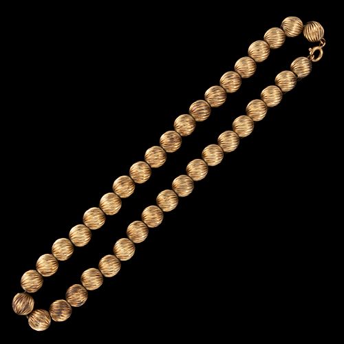 VINTAGE 14K YELLOW GOLD BEADED CHOKER NECKLACE