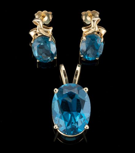 VINTAGE / CONTEMPORARY 14K YELLOW GOLD AND BLUE SPINEL / TOPAZ JEWELRY, LOT OF THREE