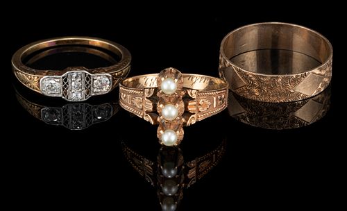 VICTORIAN / ANTIQUE 14K / 10-14K GOLD RINGS, LOT OF THREE