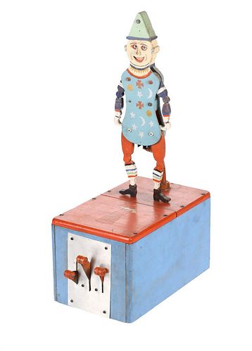 C. 1940-50 Hand Painted Mechanical Wood Box Puppet