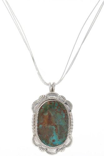 Navajo Sterling Silver Kingman Turquoise Necklace