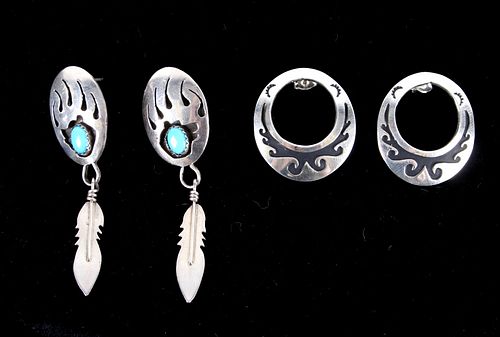Navajo Silver Shadowbox Turquoise Earrings