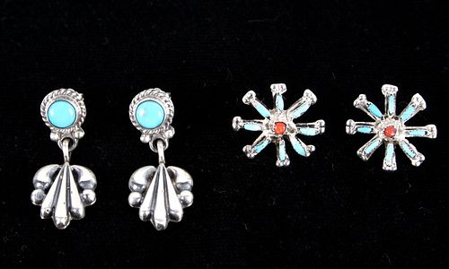 Navajo Sterling Silver Turquoise Earrings Pair