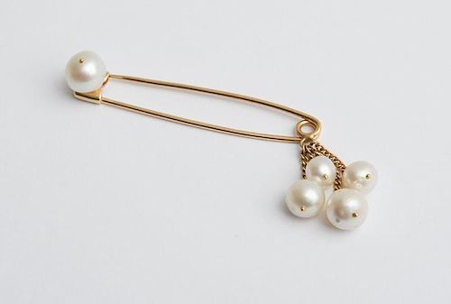 14K Gold and Cultured Pearl Brooch
