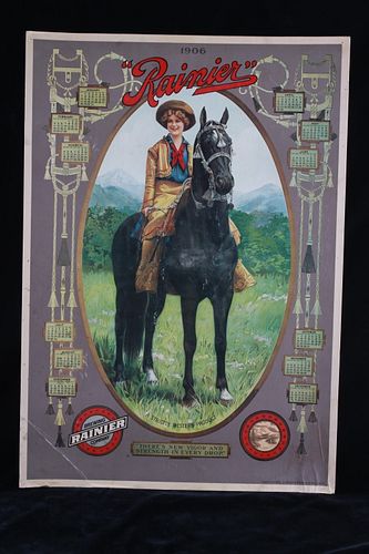 Antique 1906 Rainier Brewing Co Advertisement Sign
