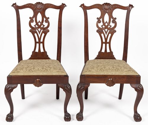PAIR OF CHIPPENDALE STYLE CARVED MAHOGANY SIDE CHAIRS