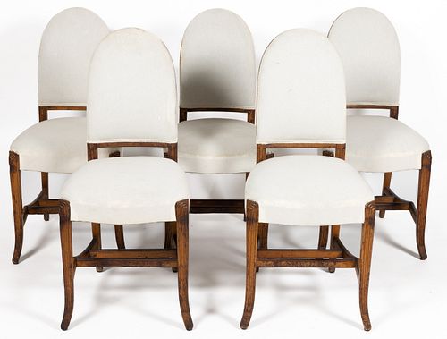 SET OF FIVE EUGENE SCHOEN (AMERICAN, 1880-1957), ATTRIBUTED, "SS LEVIATHAN" OCEAN LINER ART DECO DINING CHAIRS