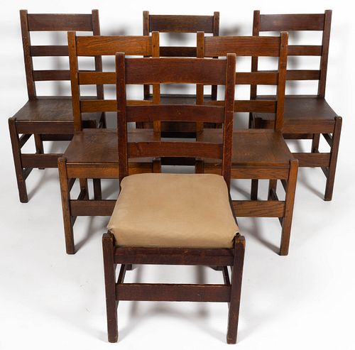AMERICAN ARTS & CRAFTS / MISSION OAK DINING / SIDE CHAIRS, LOT OF SIX