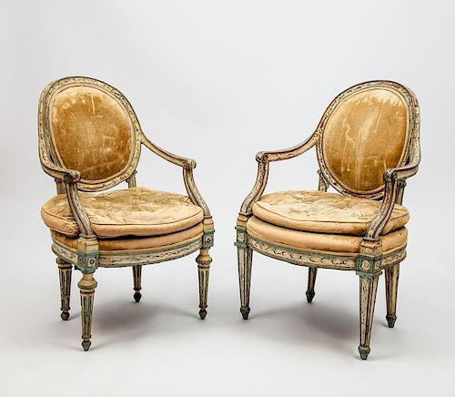 Pair of Italian Neoclassical Style Painted Armchairs