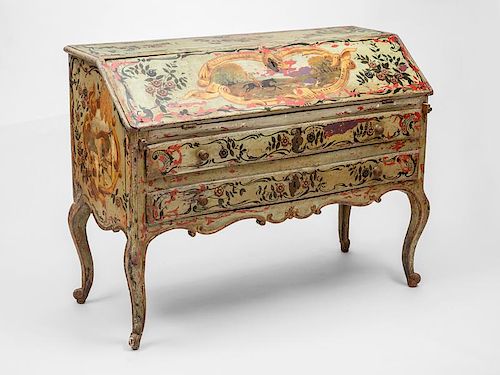 Italian Rococo Painted Slant-Front Desk