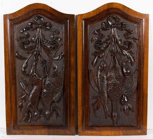 RELIEF-CARVED ASH GAME PLAQUES, PAIR