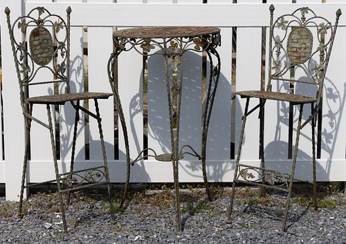MODERN DESIGN CAST-IRON GARDEN TABLE AND TWO CHAIRS