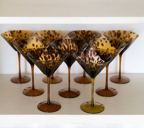 Set of Eight Tortoiseshell Glass Martinis and Five Tumblers