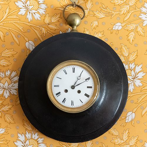 Directoire Style Brass-Mounted Ebonized Tole Clock