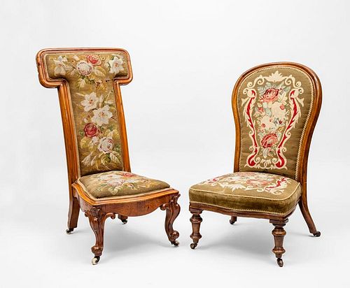 Two Victorian Walnut Needlework Chairs