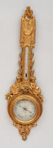 Louis XVI Style Carved Giltwood Barometer/Thermometer