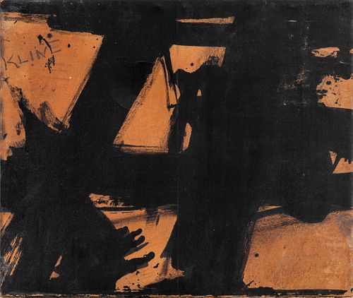 Franz Kline (American, 1910-1962) Untitled black ink painting on paper mounted on canvas depicting an Abstract Expressionist composition, pencil signe