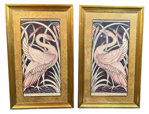 Large WILLIAM & MORRIS Style Swan Prints, Pair 