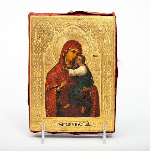 Russian Painted Icon of Madonna and Child