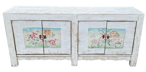 White French Farmhouse Cottage Chic Floral Sideboard 