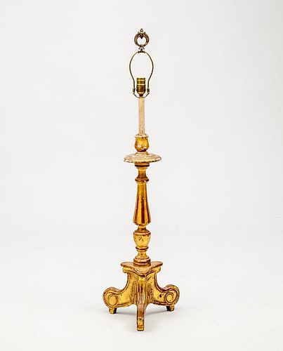 Italian Baroque Style Giltwood Altar Stick, Mounted as a Lamp