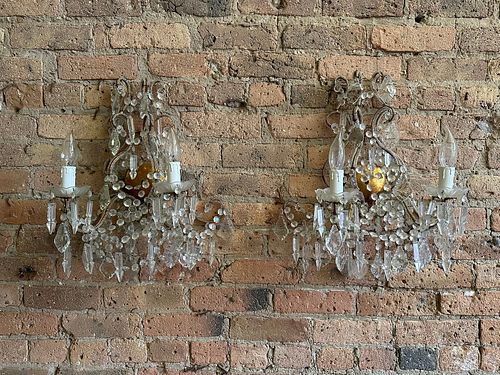 French Crystal Empire Style Wall Sconces, Pair 