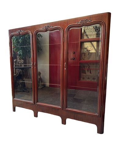 Antique Mahogany 3 Door Bookcase with Bevel Glass Doors