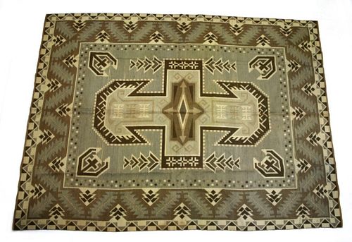 LARGE Indian Stepped Medallion Flat Woven Rug