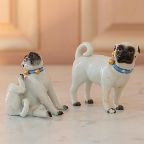 Pair of Small Meissen Porcelain Models of Pugs